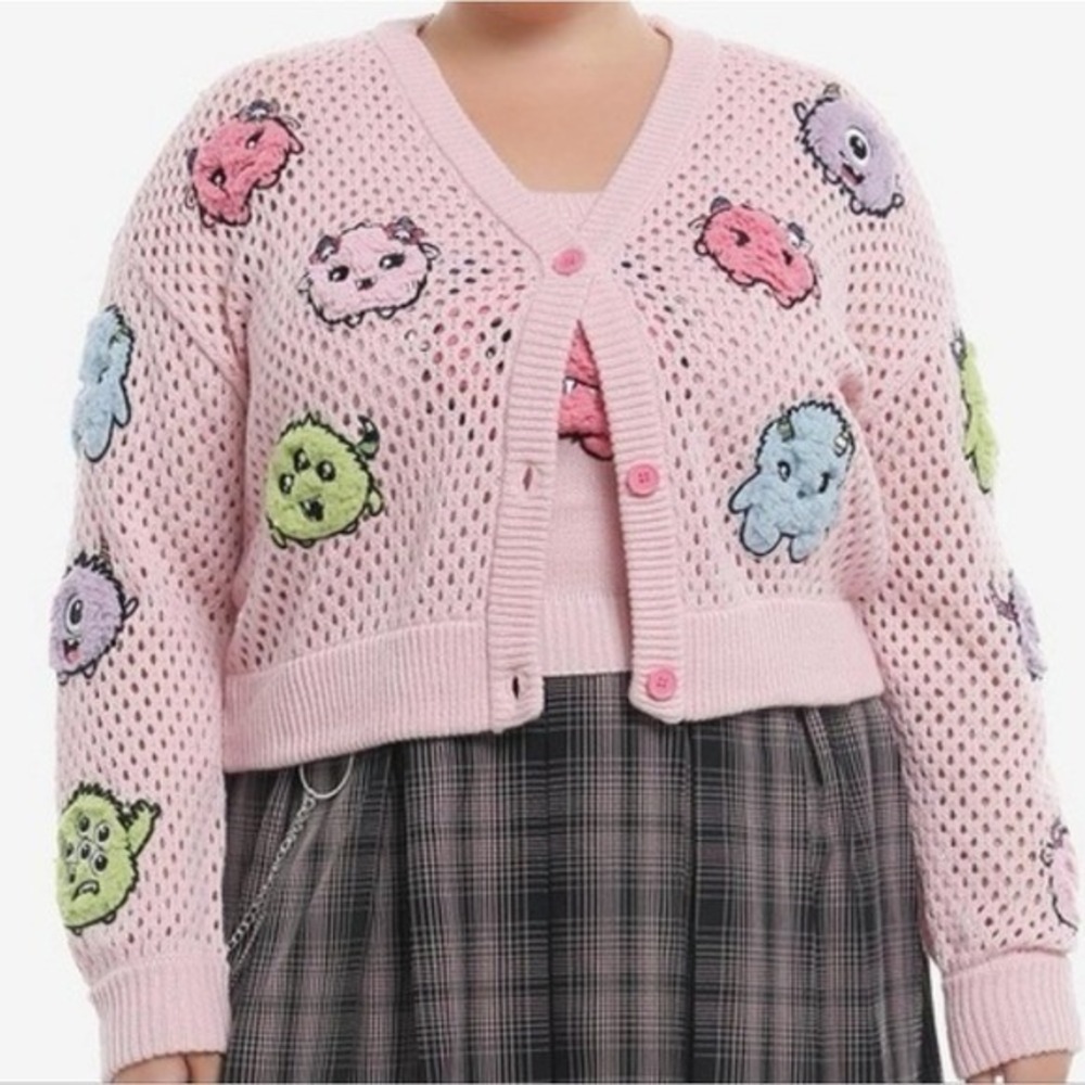 Sweet Society Embroidered Fuzzy Monster Girl's Cardigan‎ Size XL
